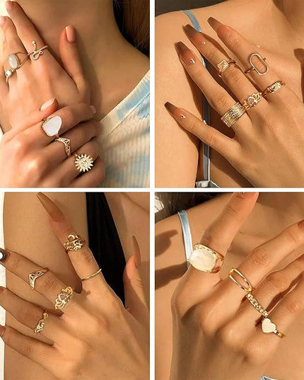 Subiceto 70 Pcs Vintage Crystal Ring Set Knuckle Rings for Women Bohemian Stackable Joint Rings Retro Boho Stacking Joint Finger Rings Pack