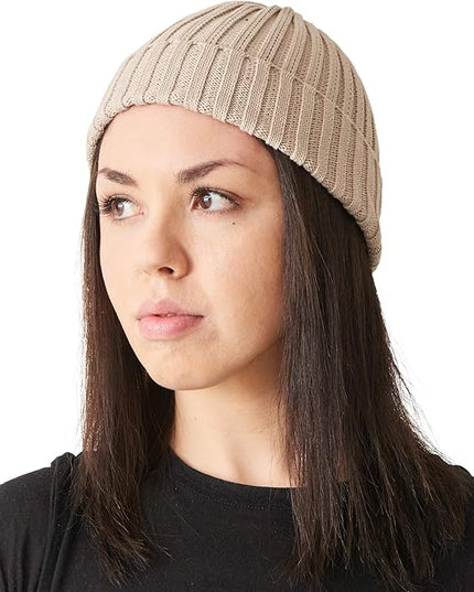 CHARM Mens Cotton Fisherman Beanie - Ribbed Trawler Knit Cap Womens Slouch Hat