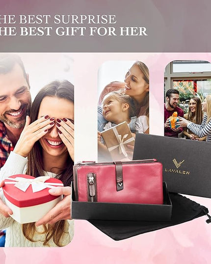 Lavalen Leather Purses for Women - Elegant Ladies Purse - RFID Wallet for Women - Leather Handcrafted Ladies Wallet - Small & Colourful with Coin Pocket & Cards - For daily Use - Box for Gift.