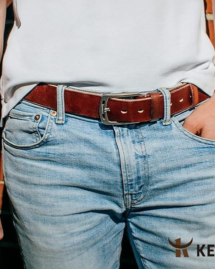 KEECOW Men's 100% Italian Cow Leather Belt Men With Anti-Scratch Buckle,Packed in a Box