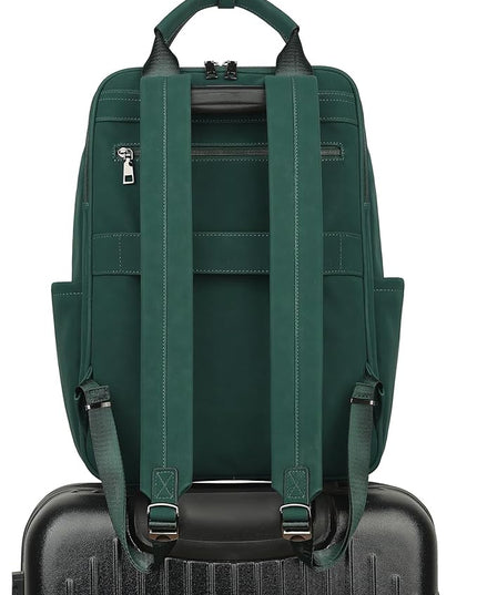 MASINTOR Leather Laptop Backpack for Women, Stylish Computer Backpack College Business Work Shoulder Bags Work and Travel Retro Green