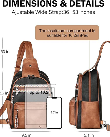 FADEON Large Sling Bag for Women, Leather Crossbody Purse Designer Anti Theft Sling Backpack, RFID Fanny Packs for Travel