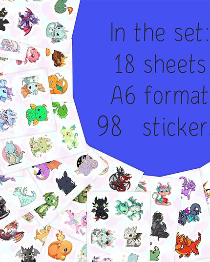 BulbaCraft 100Pcs Cute Dragon Stickers for Water Bottle and Laptop - Cute Dragon Party Supplies & Decorations, Waterproof Vinyl Decals, Fantasy and Fun Stickers, Gifts for Women & Men