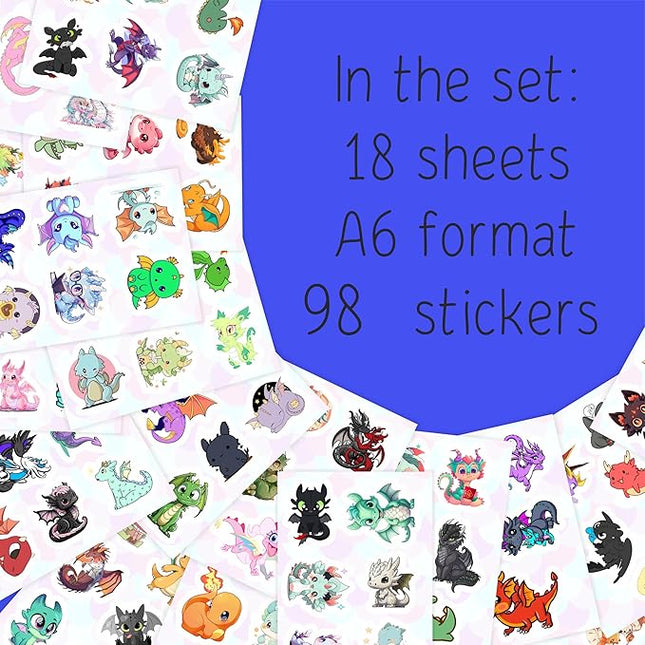 BulbaCraft 100Pcs Cute Dragon Stickers for Water Bottle and Laptop - Cute Dragon Party Supplies & Decorations, Waterproof Vinyl Decals, Fantasy and Fun Stickers, Gifts for Women & Men