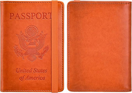 HerriaT Passport and Vaccine Card Holder Combo,Cover Case with CDC Vaccination Card Slot, Leather Travel Documents Organizer Protector, with RFID Blocking, for Women and Men