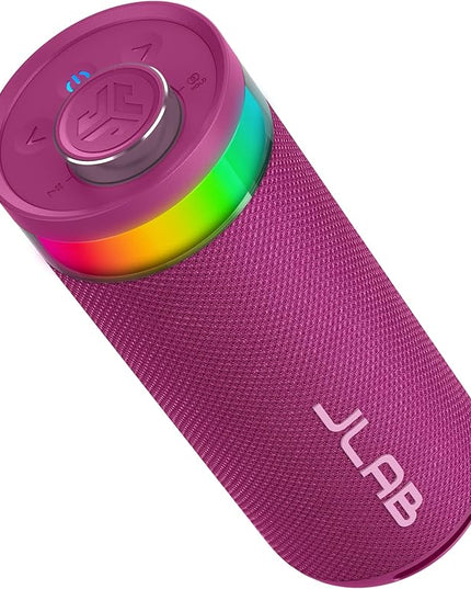 JLab Go Party Portable Bluetooth Speaker, Mulberry, 10 Watts of Power, 16+ Hours of Playtime, IP56 Waterproofing, Customizable RGB LED Lighting, Lab Sync Up to 100 Speakers, Custom Sound in-App