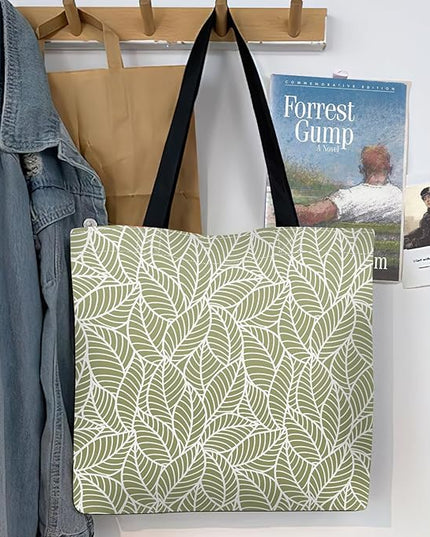 Canvas Tote Bag for Women，Cute Heavy-Duty Shoulder Bag with Zipper Pocket -Travel Tote for Grocery, Gym,Shopping