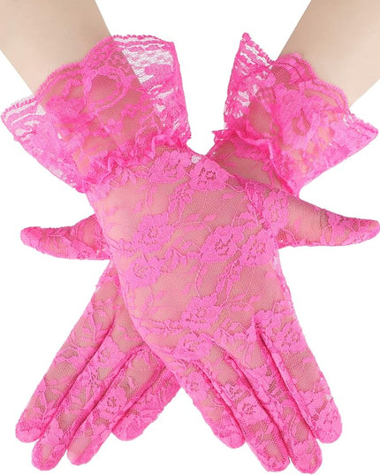 SATINIOR Ladies Lace Gloves for Women Tea Party Elegant Short Courtesy Gloves for Wedding Dinner Opera Parties