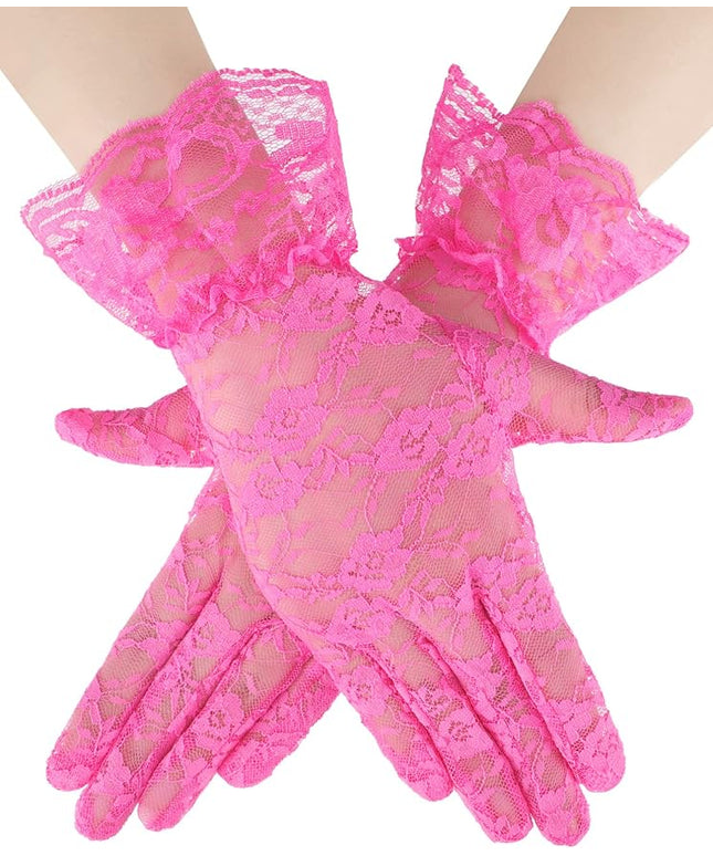 SATINIOR Ladies Lace Gloves for Women Tea Party Elegant Short Courtesy Gloves for Wedding Dinner Opera Parties