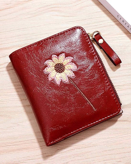 AOXONEL Girls Wallet Small Bifold Womens Wallets Rfid,Compact Female Cute Mini Zipper Coin Card Purse for Teen Girl Kids (Red)