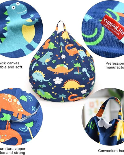 YuppieLife Kids Storage Bean Bag Cover（No Filling）Toy Organizer|Carrying Handle Sofa|Available for Kids and Teenager|Cuddle Chair|Machine Washable and Durable（27“,Dinosaur）