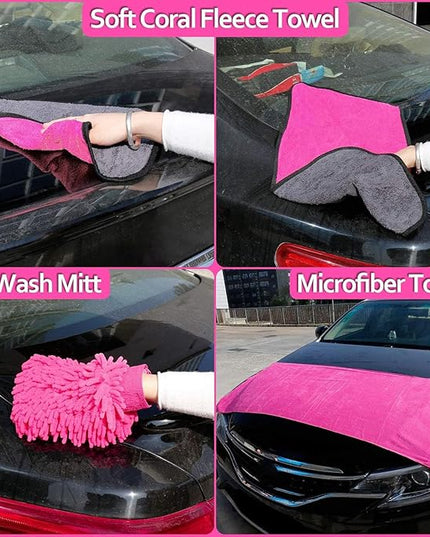 THINKWORK Pink Car Detailing Cleaning Kit, Car Wash Kit, Car Accessories for Women Suitable for Small and Medium Vehicles Such As Cars, Trucks, Suvs(17pcs)