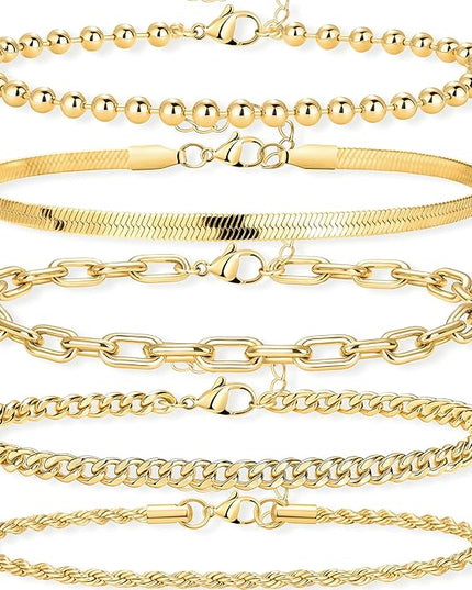 Gold Bracelets Set for Women Stack, Dainty Thick Bracelets Stack for Women Trendy, Simple Thin Gold Plated Cuff Stackable Bracelets With Beaded Cuban Paperclip Snake Rope Bangle Hand Chain Jewelry Gifts for Women Non Tainish