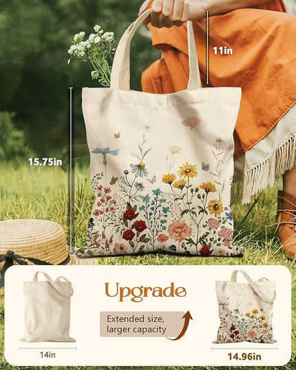 Aesthetic Tote Bag for Women- with Magnetic Buckle and Zipper Inner Pocket Cloth Cotton Canvas Tote Bags