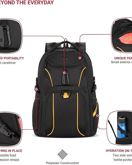 SwissGear 1900 Mini ScanSmart 13” Laptop Backpack Black with Yellow Accents – Reflective Tech Backpack with ScanSmart Compartment – Multiple Organizer Pockets & RFID Scan Blocking Technology