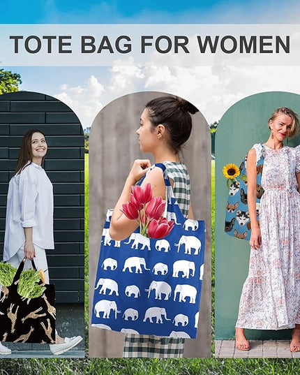 BeeGreen Shopping Bags Cloth Grocery Bags Foldable Travel Bag Tote Bags Bulk - Reusable Gift Bags with Handles (6 Pack) - Heavy Duty Large Washable Animal Holiday Design for Women Travel & Groceries