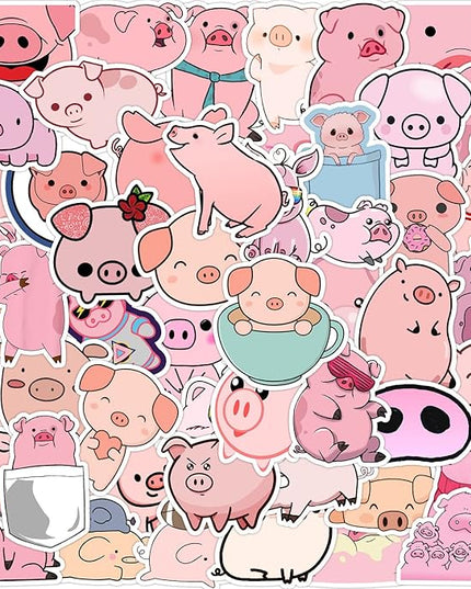 100PCS Cute Pig Stickers & Animal Decals – Waterproof Vinyl Cartoon Piggie Faces in Pink – Ideal for Journals, Bottles, Laptops, Gift Wrap – Perfect for Kids, Teens, Boys, Girls