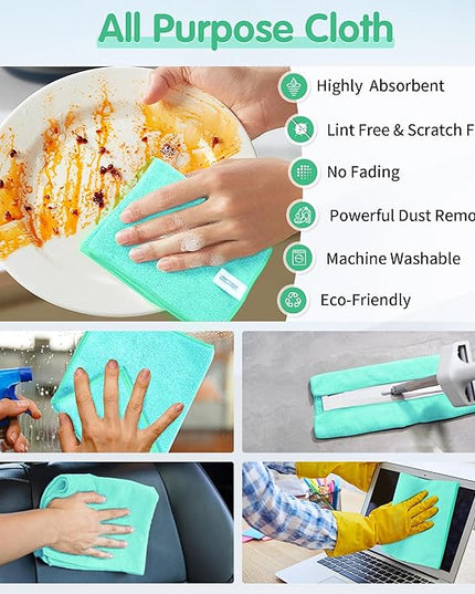 FIXSMITH Turquoise Microfiber Cleaning Cloth -Pack of 8, Highly Absorbent Cleaning Rags, 16"X12" All Purpose Cleaning Towels for Housekeeping, Kitchen, Car, Lint Free and Reusable Microfiber Towels