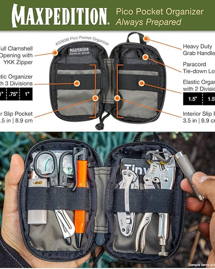 MAXPEDITION Pico Pocket Organizer, Ultra Compact EDC Gear Pouch, Tactical Utility Pouch for Everyday Carry, Tools, Gadgets, Outdoor First-Aid Kit, Survival