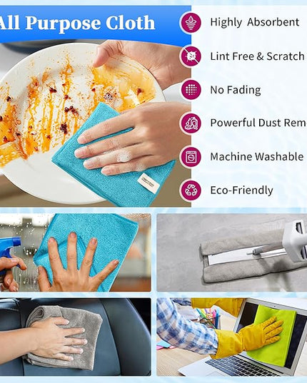 FIXSMITH Microfiber Cleaning Cloth - Pack of 12, Multi-Functional Towels, Size: 12 x 16 in, Highly Absorbent Rags, Lint-Free, Streak-Free for Car, Kitchen, Home, Office