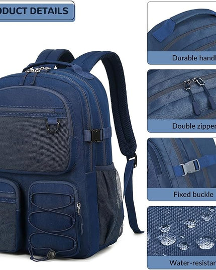 Lohol Water Resistant Daypack with Mulitiple Pockets for School Travel Outdoor College, 15.6 inch Laptop Backpack for Men and Women (Navy Blue)