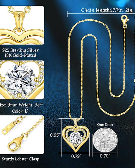 ANDSO Moissanite Heart Pendant Necklaces for Women, 925 Sterling Silver Necklace Engraved with 'I LOVE YOU', Ideal Anniversary Birthday Christmas Jewelry Gifts for Mom Wife Girlfriend Daughter Her