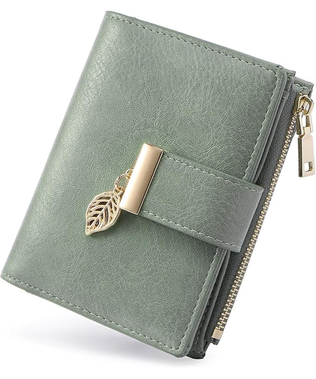 yiijay Small Wallet Women RFID Blocking Leather Bifold Wallet Credit Card Holder for Women Ladies Compact Wallet Mini Purse With Zipper Pocket