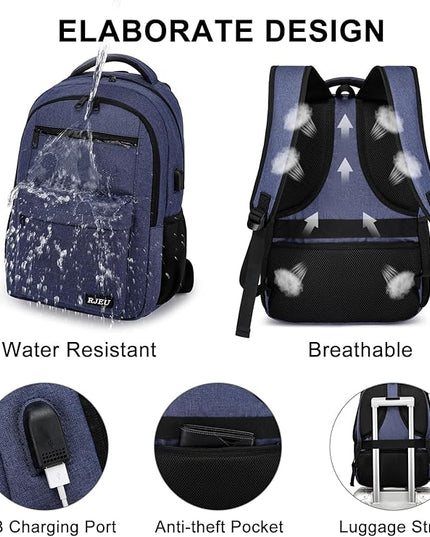 Laptop Backpack for Men Teens Boys, Water-Resistant 15.6 Inch College Bookbag with USB Charging Port, School Backpack for Students, Blue