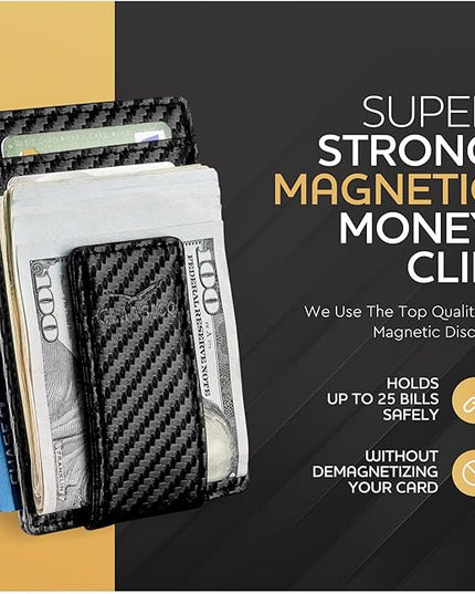 Money Clip Leather Wallet For Men Slim Front Pocket RFID Blocking with Super Strong Magnetic
