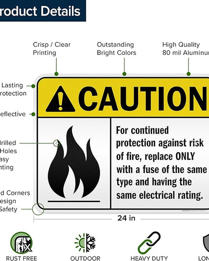 Warning For Continued Protection Against Risk Of Fire Replace Sign, 18x24 Inches, 3M EGP Reflective .080 Aluminum, Fade Resistant, Made in USA by My Sign Center