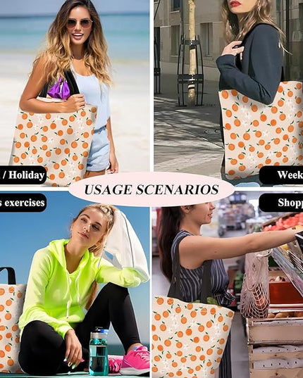 Canvas Tote Bag for Women，Cute Heavy-Duty Shoulder Bag with Zipper Pocket -Travel Tote for Grocery, Gym,Shopping