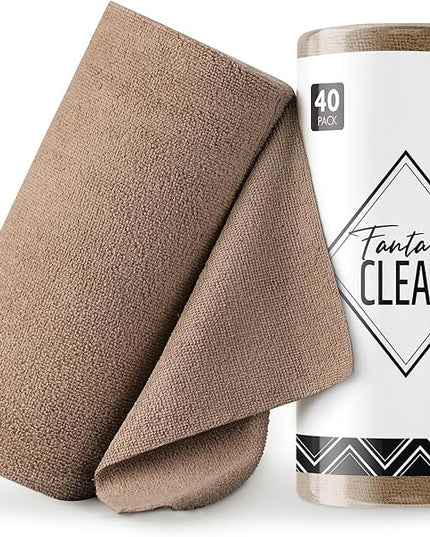 Fantasticlean Microfiber Cleaning Cloth Roll -40 Pack, Tear Away Microfiber Towels, 12" x 12", Reusable, Washable, Scratch Free, Ultra Absorbent for All-Around Cleaning Supplies (TAN)