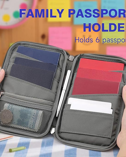 WALNEW Family Passport Holder for 5 - Large Travel Organizer Holds up to 6 Passports, RFID Blocking Water Resistant Document Wallet for Cards, Tickets, Boarding Passes