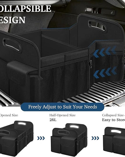 Femuar Car Trunk Organizer with Large Capacity Waterproof Car Accessories for Women & Men, Collapsible Trunk Organizer for Suv/Jeep/Sedan (Black, Standard)