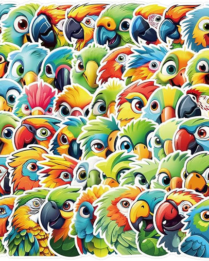 50 Pcs Colourful Parrot Stickers Pack for Kids Teens Adults, Cute Parrot Waterproof Vinyl Stickers for Laptop Phone Case Guitar Skateboard Helmet Bike Car