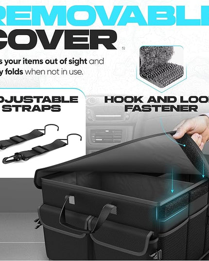 FORTEM Trunk Organizer For SUV Car Trunk Organizer, Foldable Storage, Car Accessories for Women Men, Collapsible Bag, Perfect Christmas Gifts, 600D Oxford, Non Slip Bottom, Straps, Soft Cover (50L)