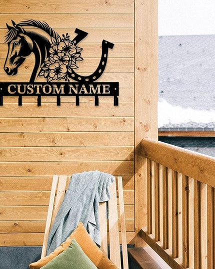 Personalized Custom Name Farm Horse Wall Key Hooks,Metal Horse Art Clothes Hooks,Metal Horse Wall Home Storage Decorative,For Front Door, Hallway, Kitchen, Bedroom,Keys,Hats (Style H)