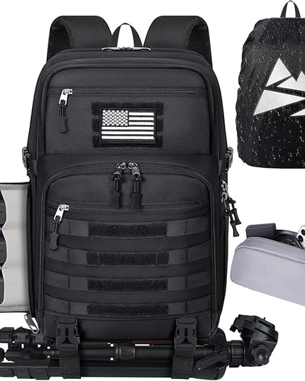 SDYSM Camera Backpack Bag Professional for DSLR/SLR Mirrorless Camera Waterproof 15.6 inch Tactical Camera Bags for Photographers with Rain Cover, Tripod Holder, Small Bag Photography Backpack Case