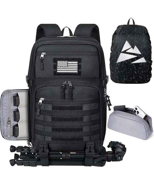 SDYSM Camera Backpack Bag Professional for DSLR/SLR Mirrorless Camera Waterproof 15.6 inch Tactical Camera Bags for Photographers with Rain Cover, Tripod Holder, Small Bag Photography Backpack Case