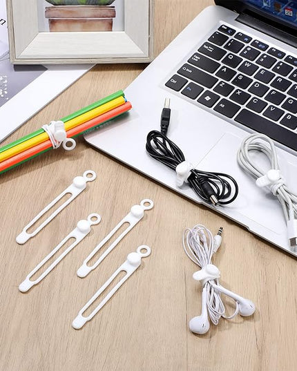Nuanchu 40 Pcs Silicone Cable Ties Reusable Holder Adjustable Straps Multipurpose Charging Cable Organizer for Fastening Charging Cords Wires(4.17 Inch,White, Gray)