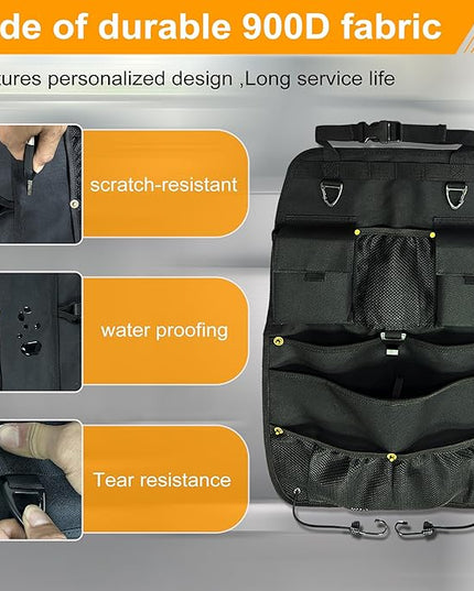 Car Seat Back Organizer with Multiple Storage Pockets, Black Mesh and Fabric, Universal Fit