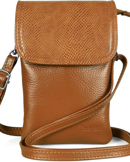 befen Genuine Leather Small Crossbody Bags for Women Cell Phone Bag Cross Body Purses,Silver Zipper