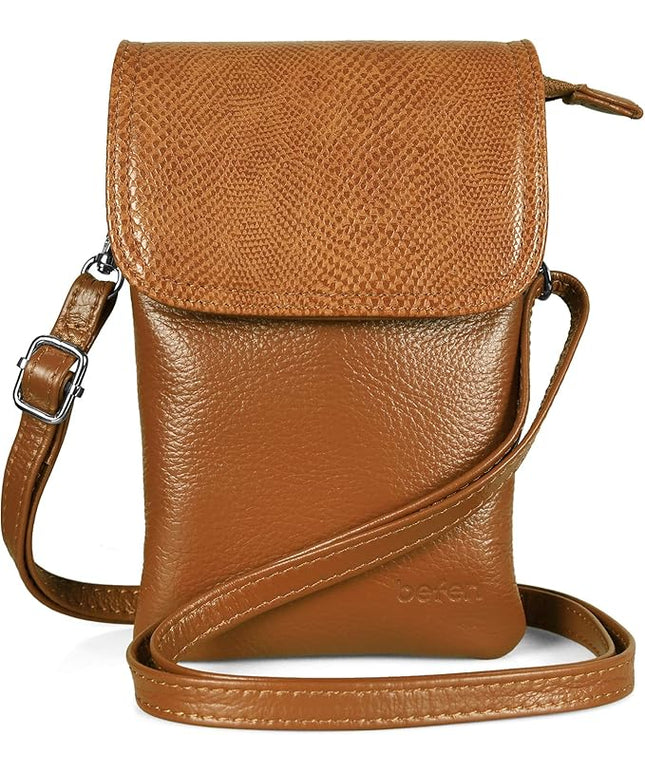 befen Genuine Leather Small Crossbody Bags for Women Cell Phone Bag Cross Body Purses,Silver Zipper