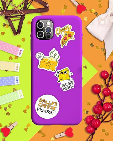 BulbaCraft Funny Cheese Stickers for Water Bottle and Laptop - Cheese Party Supplies & Decorations, Waterproof Vinyl Decals, Food Stickers, Gifts for Women & Men