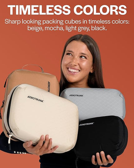Aerotrunk Ultralight Compression Packing Cubes - Lightweight Travel Organizers for Suitcases and Luggage (3-Pack, Light Grey)