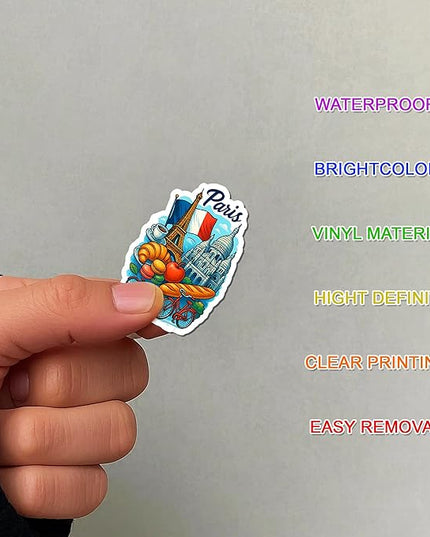 100PCS Paris Stickers Pack Travel Vinyl Waterproof France Sticker for Teens Adults Aesthetic Decal Decorative Funny Car Bumper Decals Water Bottle Helmet Phone Birthday Gift