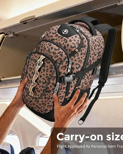 Swissdigital Laptop Backpack with USB Charging Port, Travel Backpack Fits 15.6 inches Computer, 31L Backpack for Men and Women, Brown Leopard | SD803-103