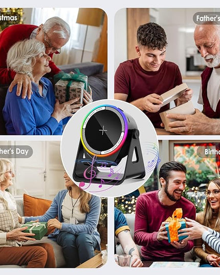 MRMORALE Wireless Induction Speaker, Multifunctional Bluetooth Phone Holder with RGB Light & 360 Rotation, HD Surround Sound, Compatible with iPhone/iPad/Android/Samsung