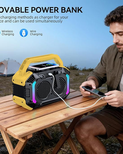 Wilody Speakers Bluetooth Wireless, 100W Loud Outdoor Speaker with Bass, IPX7 Waterproof Floatable, 20H Playtime, Wireless Charge, TWS, RGB Light, Portable Speaker for Work, Garage, Outdoor (Yellow)
