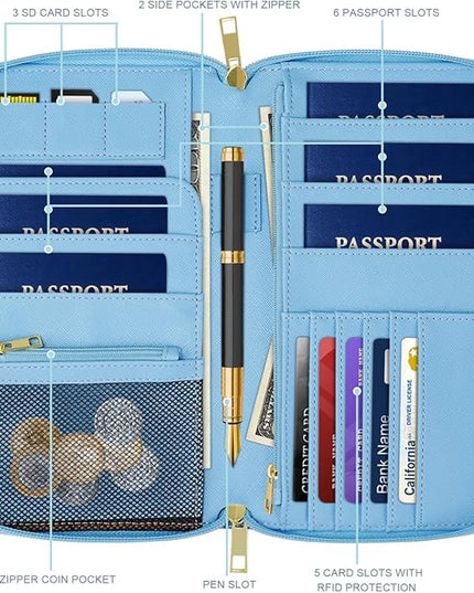 Family Passport Holder Wallet RFID Blocking Document Organizer PU Leather Mulit-purpose Travel Wallet Credit Cards Case for Women Men, Turtle